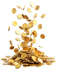 gold coins falling into a white background