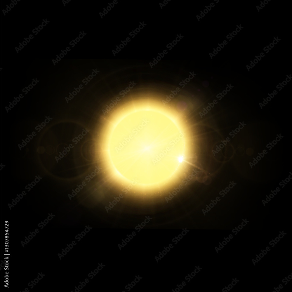 Poster golden glow effect of bright sun on black background