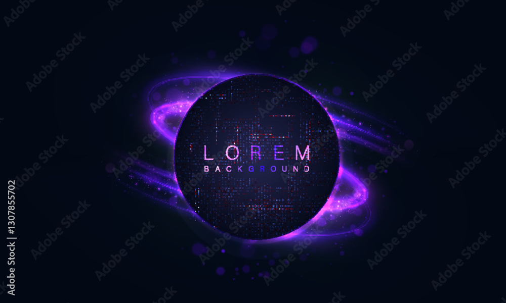 Aufkleber Abstract dark sphere with glowing rings rotating in orbit. Energetic background with a techno vibe.. Vector