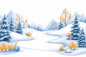 Snowy mountain landscape, winter wonderland scene, perfect for cards or digital art