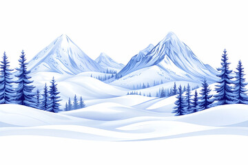 Snowy mountain range winter landscape; ideal for holiday cards or website banners