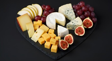Delicious cheese and fruit platter with red grapes and figs food blue wine life snack dairy party