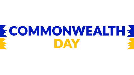 Commonwealth Day text with side lines on a White background. 