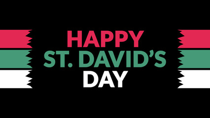 Happy St. David’s Day text with side lines on a black background. 