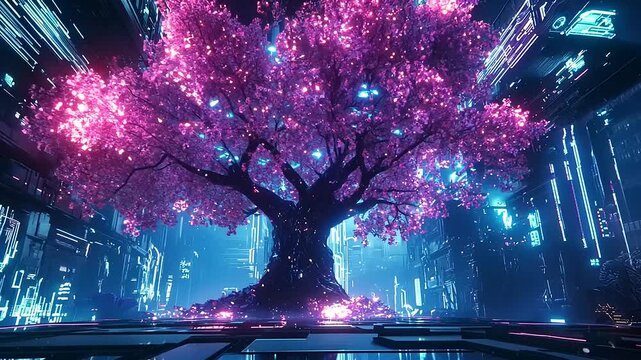 Cyberpunk Cherry Blossom Tree: A Digital Oasis
