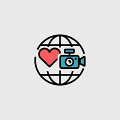 Global photography and social media love icon, travel blogging concept.