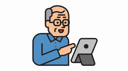 Elderly man with tablet, digital inclusion for seniors, online communication concept.
