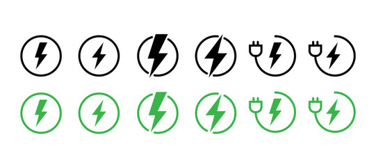charging icon set. energy symbol. charging. lightning and power cord icon. electricity vector. charging symbol. battery vector. charging.