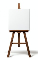 A blank canvas on an easel awaits artistic creativity. Ideal for painters or anyone looking to express their creativity through art. Perfect for workshops and galleries.