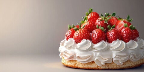 Delicious strawberry cake with whipped cream on a light background showcasing sweet layers and fresh fruit decorations