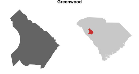 Greenwood County (South Carolina) blank outline map set