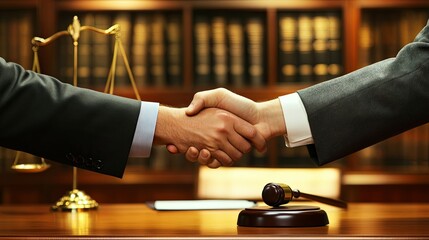 Legal Partnership. Handshake, Scales of Justice, Gavel, Formal Agreement