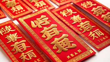 Red Envelopes with Gold Calligraphy