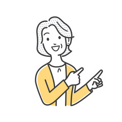 指差しでアピールする年配の女性のイラスト素材