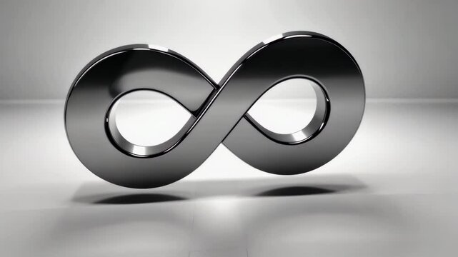 Beautiful levitating infinity sign in zero gravity in an white abstract space with lighting