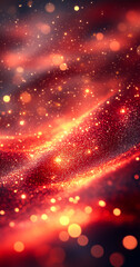 Sparkling abstract waves with warm tones. Vivid red and orange waves shimmer with bright sparkles, creating a magical and dreamy atmosphere at dusk.