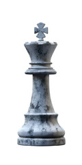 A weathered and textured stone king chess piece, symbolizing strength and wisdom