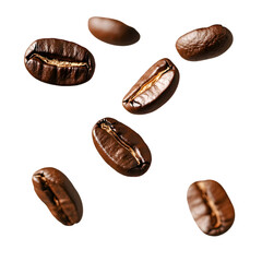 High-quality floating coffee beans isolated on a white background