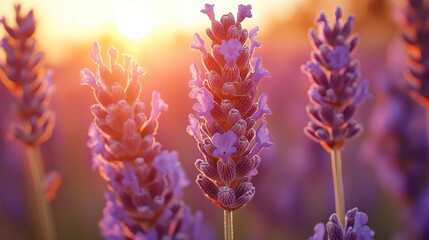 Obraz premium Lavender Field Sunset Close-up