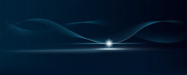 Luxury glowing wavy lines on dark blue gradient background. Abstract shiny wavy lines pattern. Data network connection structure. Internet and future technology. Digital for business.
