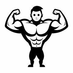 Fototapeta premium a muscular man flexing his biceps and showing his strength. The image is in black and white, vector illustration