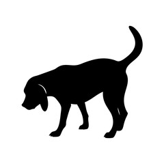 a dog silhouette in a curious stance, with its head lowered vector illustration