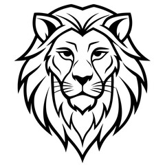 Obraz premium a stylized lion's mascot head, showcasing its powerful gaze and majestic mane in black and white. vector illustration