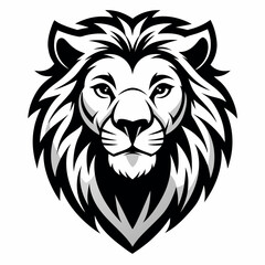 Fototapeta premium a fierce lion mascot head, with a stylized design. It's in a monochrome color scheme, bold and iconic, vector illustration