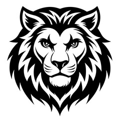 Obraz premium Lion mascot head black and white majestic and powerful fierce vector illustration