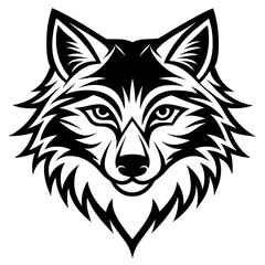Fototapeta premium Wolf mascot head, black and white, stylized, graphic design, vector illustration