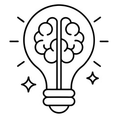 Fototapeta premium a lightbulb with a brain inside, symbolizing ideas and creativity. It's a simple, clean line art design with a burst of light around it. vector illustration