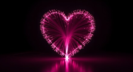Glowing pink fiber optic heart romantic love design abstract background day red dark light shiny