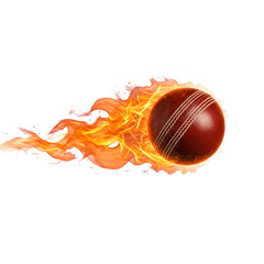 Fiery  cricket ball flying with flames isolated on white and transparent background, cut out png