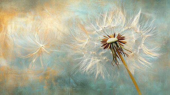 Delicate dandelion seed head in soft focus with bokeh effect