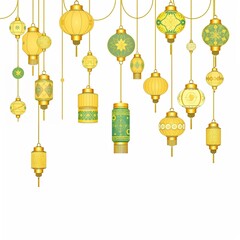 Lanterns of Light: An array of decorative lanterns, varying in shape, size, and intricate patterns, hang delicately from above, illuminating the space with a warm and inviting glow. 