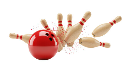Striking down pins with a bowling ball isolated, PNG 