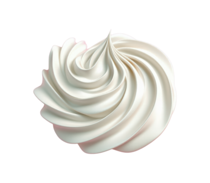 Pure White Whipped Cream Rosette with Elegant Spiral Pattern and Smooth Creamy Texture Showing Perfect Swirl Detail Isolated on Transparent and White Background - Powered by Adobe