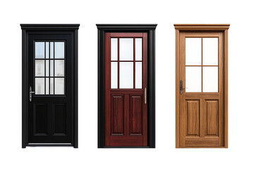 Obraz premium Three Doors With Glass Panels on a Transparent Background, PNG