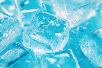 Obraz premium Ice cubes in a blue color, close-up, on a background