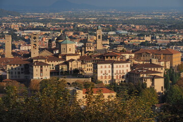 Bergamo upper cityscape from San Vigilio, Lombardy, Italy