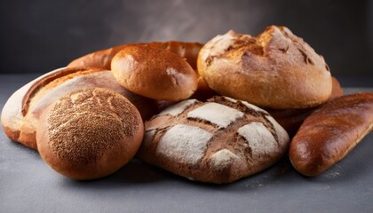 Different types of bread steaming on a gray table create a warm and inviting bakery scene