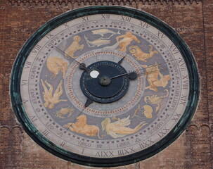  Cremona, italy, view of the old town center tower and large sundial.