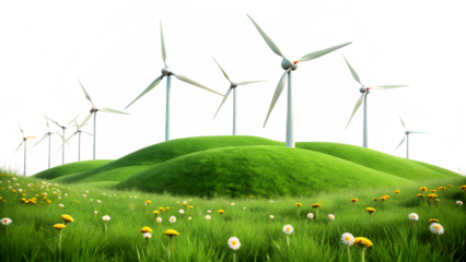 wind turbines on green field