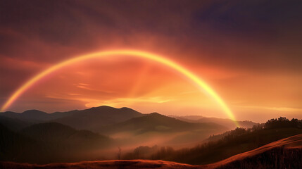 A stunning twilight landscape with double rainbow and vibrant colors