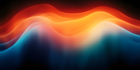 Obraz premium Vibrant rainbow, orange blue teal white psychedelic grainy gradient color flow wave on black background, music cover dance party poster design. Retro Colors from the 1970s 1980s, 70s, 80s, 90s style