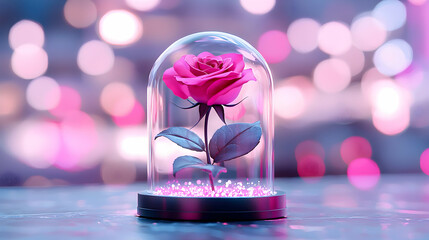 Pink Rose Under Glass Dome, Digital Illustration