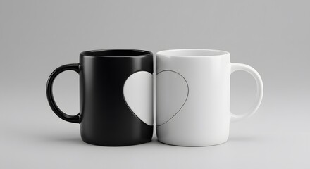 Two lovely mugs black and white heart design perfect for couples romantic gift idea cup tea set yin