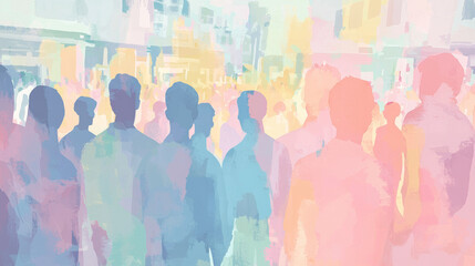 Multiracial group of workers celebrating international workers' day in abstract watercolor. concepts of unity, labor rights, collective gathering, cultural diversity