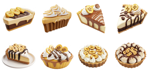 PNG banoffee no bg sample mockup set dessert plasticine concept using for decoration.