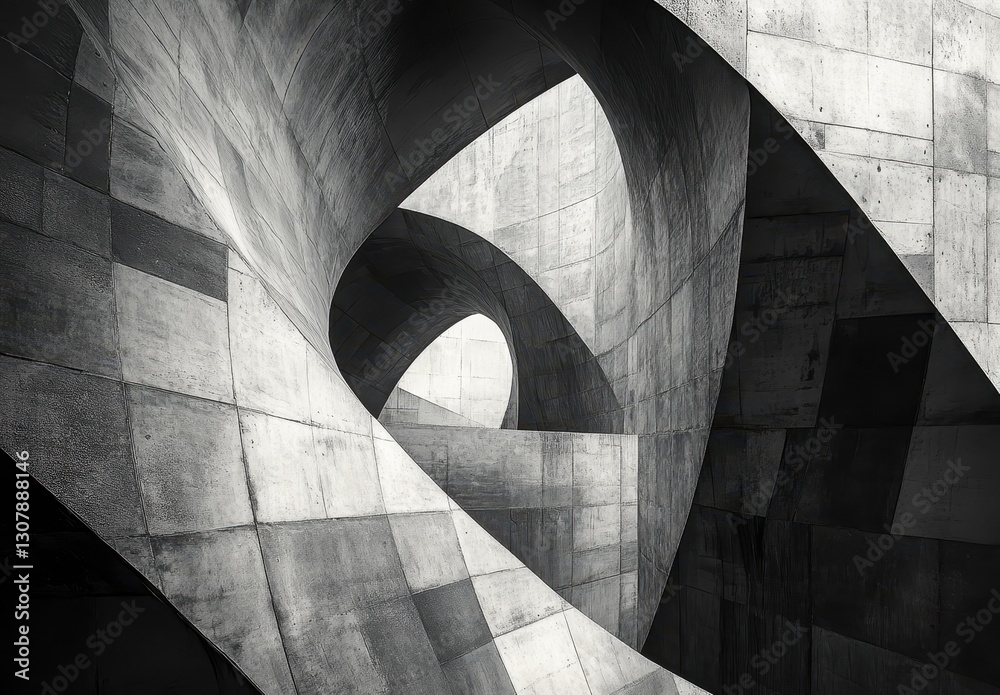 Poster abstract architectural design with intricate curves and sharp angles showcasing modern concrete stru